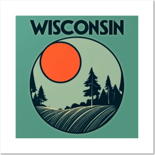 Wisconsin Sunset Forest  Tourism Poster Style Posters and Art